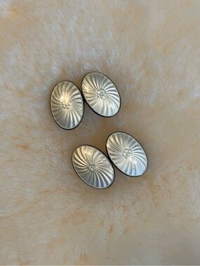 925 sterling silver white guilloche enamel Norway dainty flower cuff links